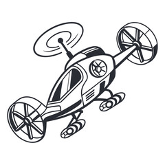 Futuristic flying vehicle with rotors and propellers