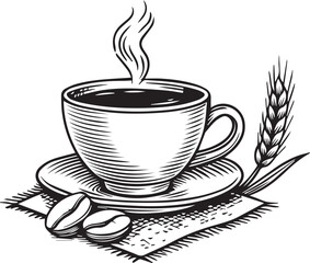  Crispy croissant with coffee – retro style hand sketch drawing