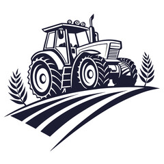 Farming tractor with large wheels and wheat stalks agriculture vehicle