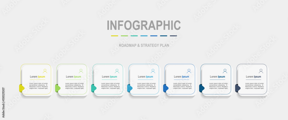 Canvas Prints for business concept with 7 steps infographics, rectangle shape with multicolor label, design for wo