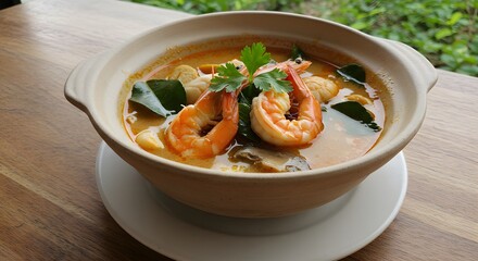 Aromatic Thai Tom Yum Soup with Succulent Shrimp and Herbs
