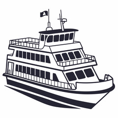 Obraz premium Large passenger ferry boat with flag transport watercraft