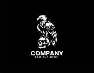 Fototapeta premium Powerful Eagle Perched Skull Dominance Freedom Strength Vector Logo Design