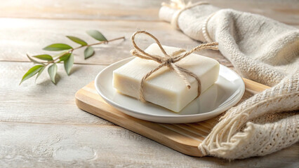 Square Soap Bar Mockup in Minimalist Clean Scene