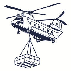 Heavy lift tandem rotor helicopter transporting cargo aviation military