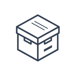 A line art icon of a box, to represent concepts like storage, packaging, or delivery.
