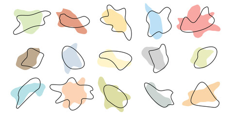 collection of abstract liquid shapes, modern smooth pastel colored design elements isolated on white background, vector illustration