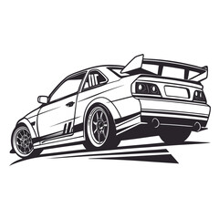 Modified racing car with large spoiler sports car