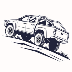 Off road pickup truck climbing steep terrain vector