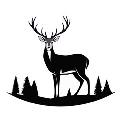 Elegant Deer Silhouette Vector Icon for Wildlife, Forest Animal, Hunting, and Nature Design Projects in Minimal Style