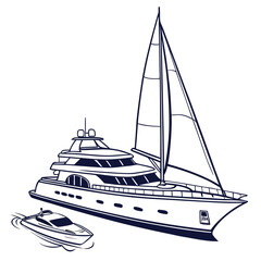 Sleek Yacht and Speedboat Nautical Scene sailboat watercraft