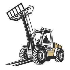 Telehandler forklift with raised forks construction