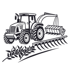Naklejka premium Tractor harvesting crops with agricultural equipment