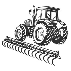 Tractor with agricultural plow working the land agriculture