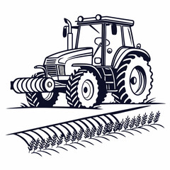 Fototapeta premium Tractor plowing field with crops farming agriculture