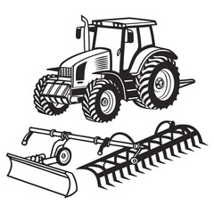 Tractor with plow and rake farming agriculture