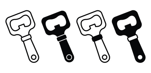 Set of Black and White Can Opener Icons Line Art Illustrations Vector Design
