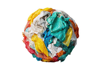Colorful ball of crumpled fabric waste