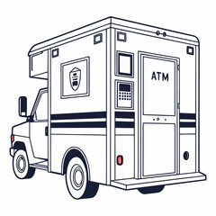 White armored truck with A T M banking finance