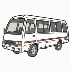 White minibus with dark windows and red stripe transportation