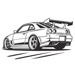 Sleek sports car with large spoiler racing car wheels