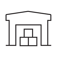 Line icon of warehouse with storage boxes, used in logistics and construction. Editable stroke. vector illustration