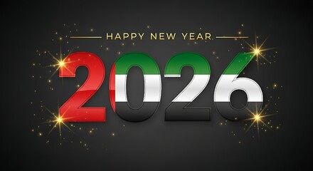Set against the backdrop of the iconic UAE flag, the radiant golden "HAPPY NEW YEAR 2026" exudes a powerful feeling of growth and anticipation for progress in the coming year for the Emirates.
