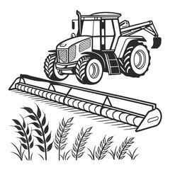 Tractor and Harvester with Wheat Stalks agriculture farming