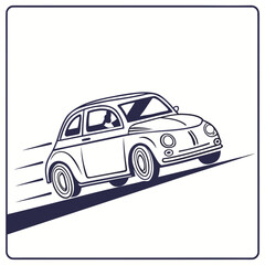 Vintage car driving fast on road vector