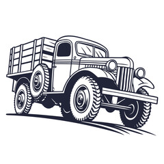 Vintage military truck with wooden cargo bed retro