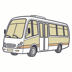White and beige mini bus with dark outlines shuttle transport