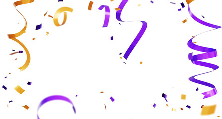 3d confetti purple and orange flying for celebration banner background