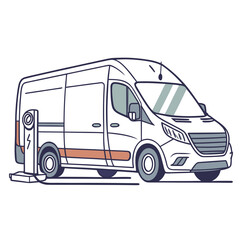 White electric cargo van charging at station electric van charging station