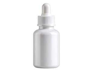  Minimalist white dropper bottle with blank label front view isolated on transparent background PNG