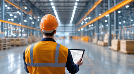 Warehouse worker using tablet
