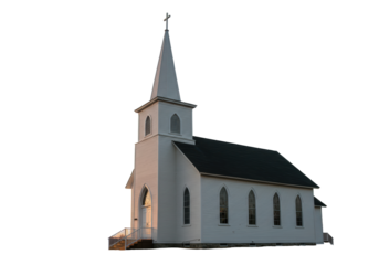 Isolated Quaint White Country Church with Steeple