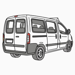 White passenger van with tinted windows and grey accents white van