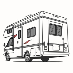 Naklejka premium White recreational vehicle with large windows and red accents camper motorhome