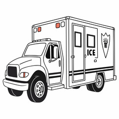White truck with orange accents and I C E lettering vehicle transportation