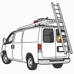 White utility van with ladder on roof rack vector © MST CHIN BANU BEGUM