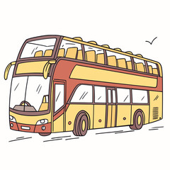 Yellow and red double decker bus traveling transportation vehicle