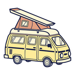 Yellow camper van with pop top roof vehicle travel