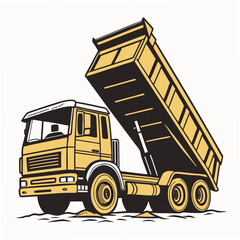 Yellow dump truck with raised bed construction vehicle heavy equipment