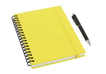 Isolated Yellow Spiral Notebook with Pen Closed