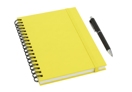 Isolated Yellow Spiral Notebook with Pen Closed