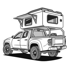 White pickup truck with pop up camper vehicle camping