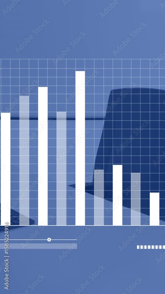 Poster animation of digital data processing over computer on desk in office