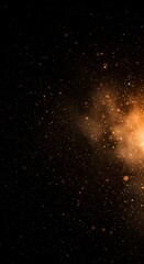 A dramatic image featuring countless golden particles illuminated by a bright, warm light source on a dark background