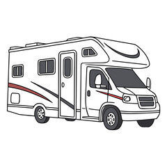 White recreational vehicle with red accents motorhome