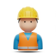 3d construction worker avatar isolated on white background